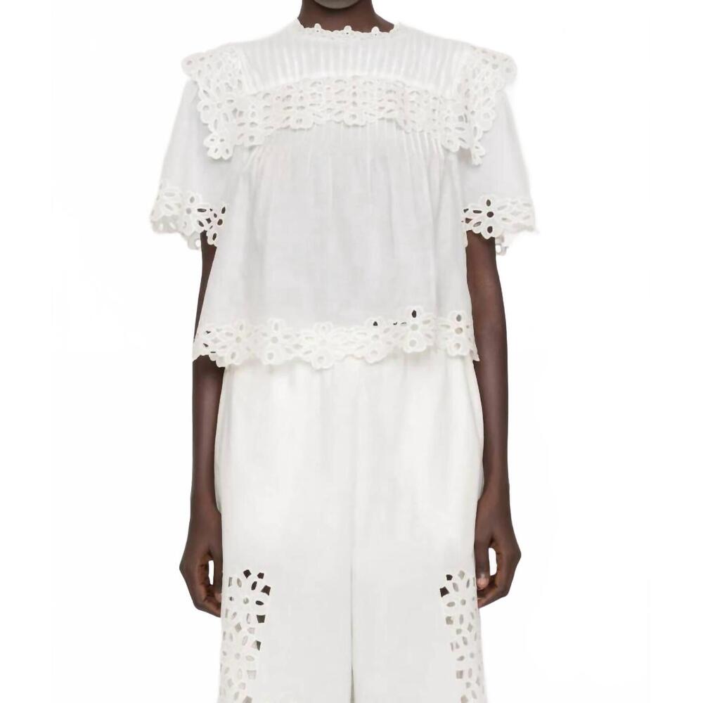NEW SEA leila eyelet top in white